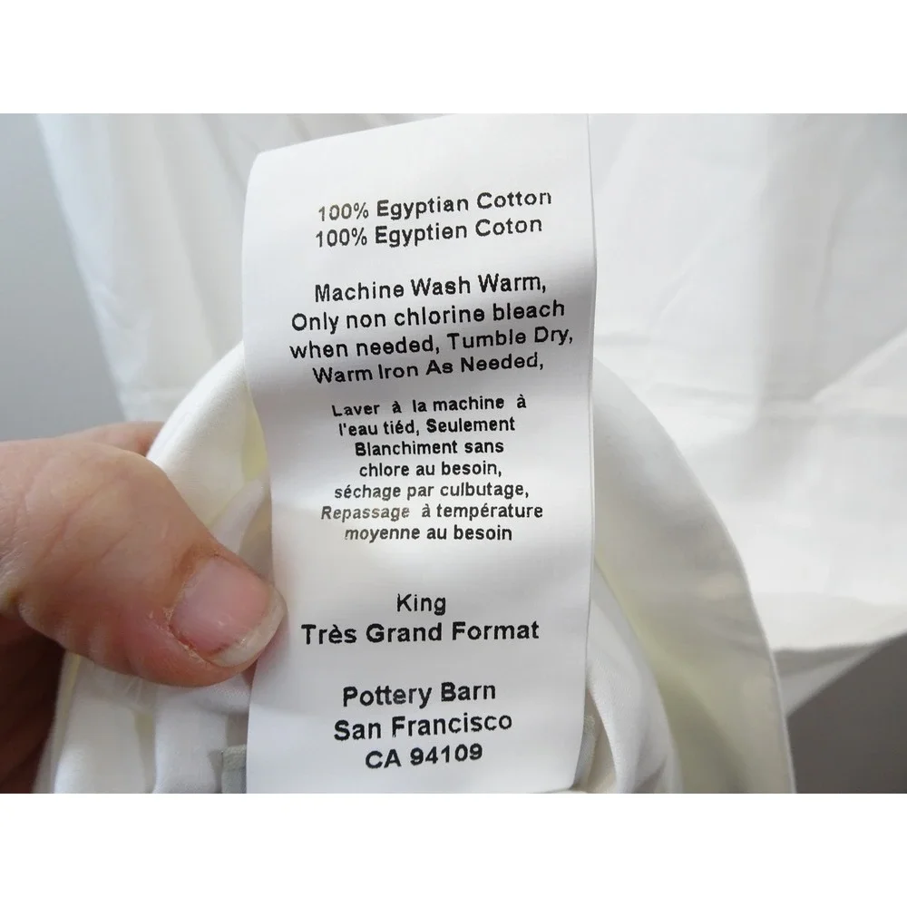 Pottery Barn King Pillowcase White 100% Egyptian Cotton Single
